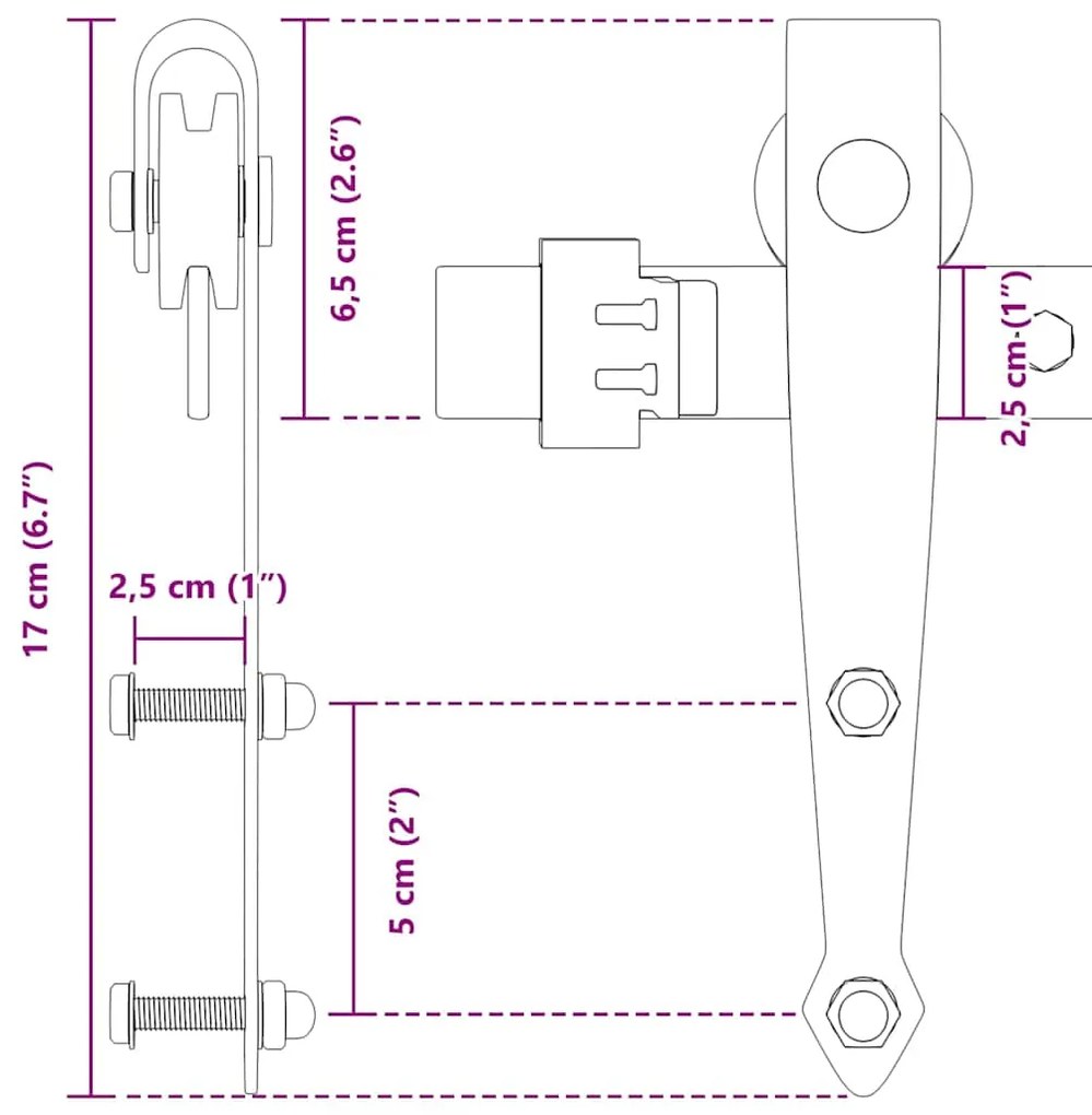 Kit p/ porta de armário deslizante 122 cm aço carbono