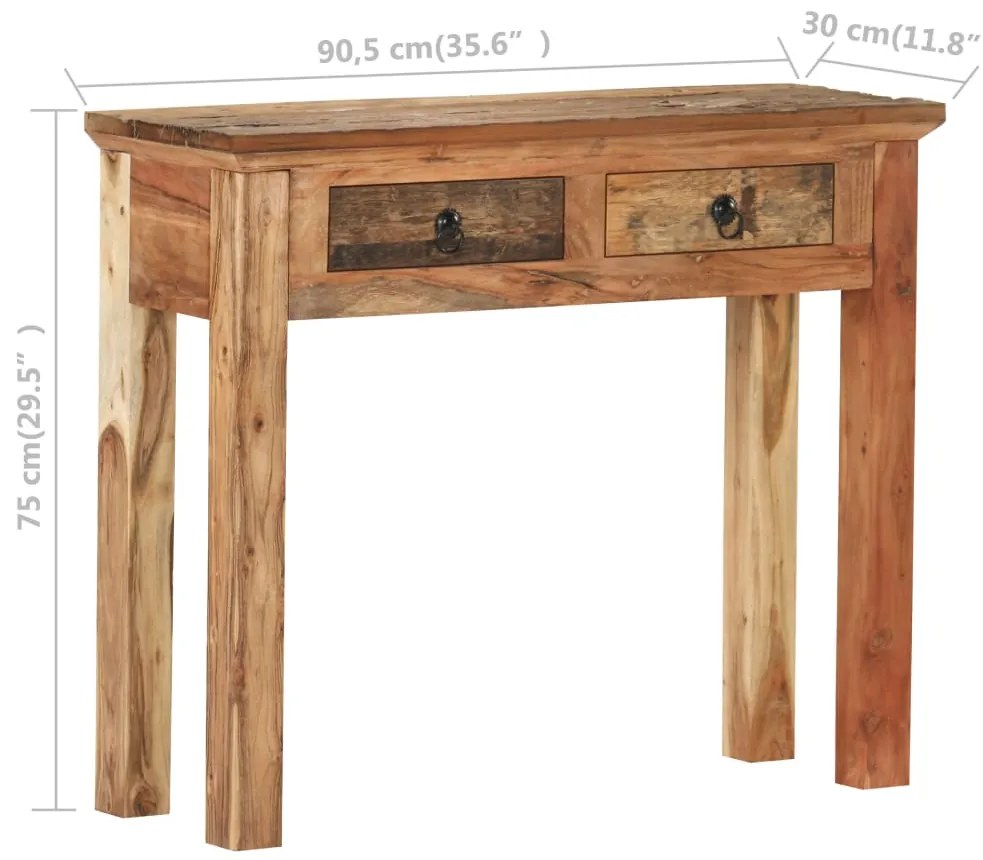 Mesa consola 90,5x30x75 cm madeira acácia e recuperada maciças
