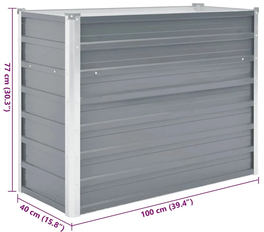 Canteiro elevado de jardim aço galvanizado 100x40x77cm cinzento