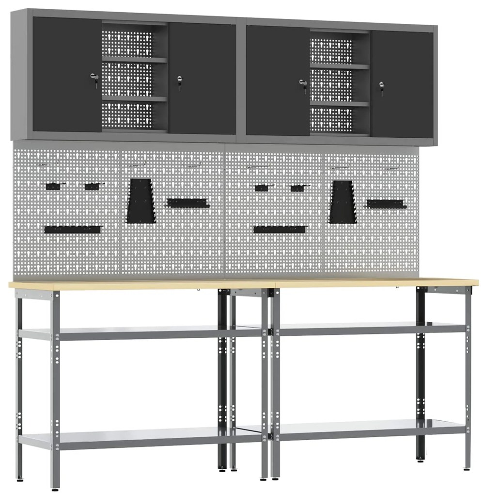 vidaXL Conjunto de bancada de trabalho 8 pcs Preto e Cinza