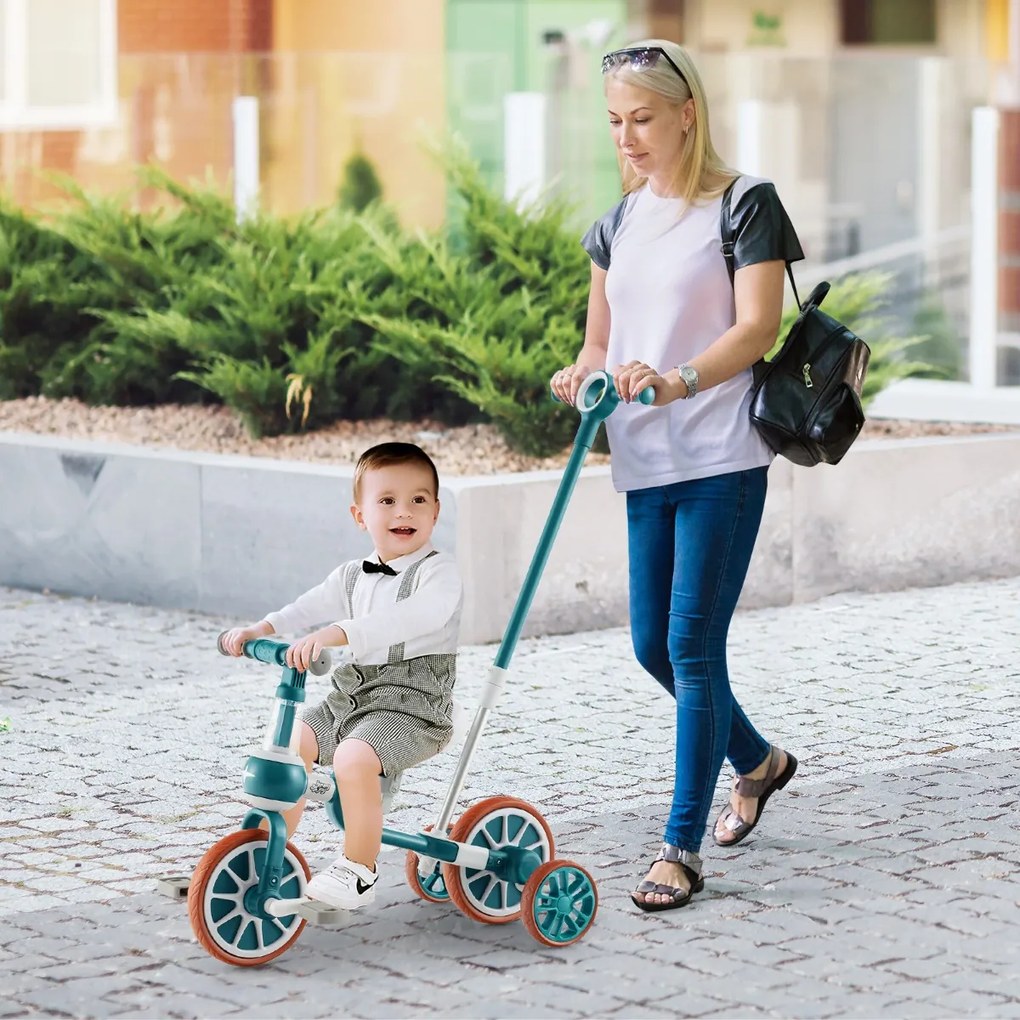 Triciclo para crianças 2-4 anos Bicicleta de equilíbrio 4 em 1 com pedais ajustáveis em altura e rodas amovíveis 37 x 72 x 101 cm Verde