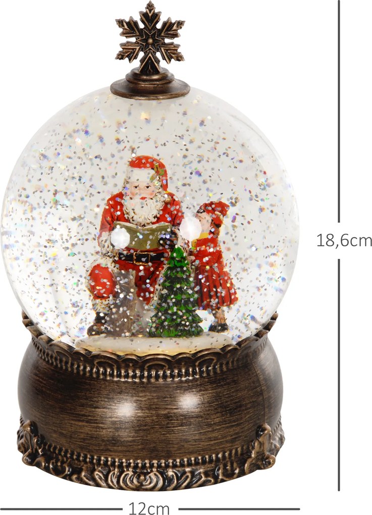 Bola de Neve com Música e Luzes Globo de Neve com Cena de Pai Natal e Criança Decoração de Natal Bronze