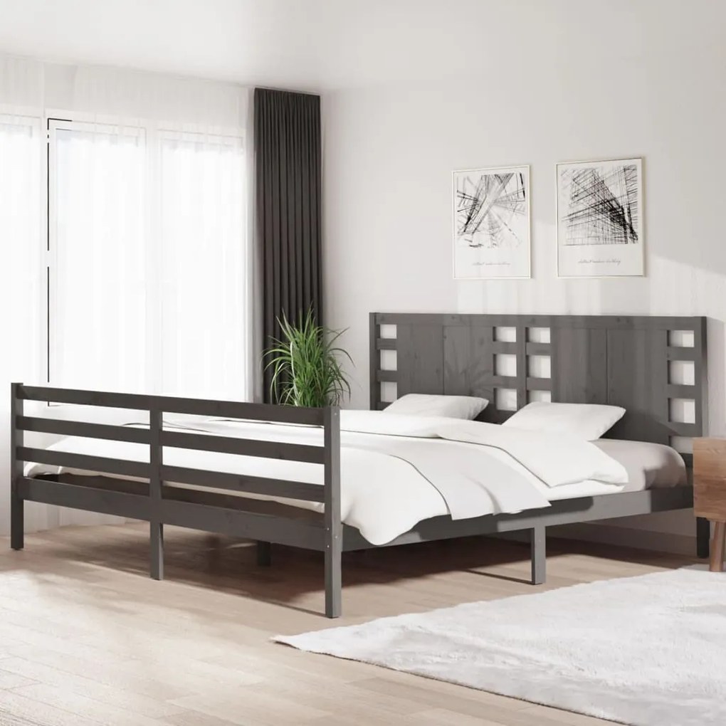 vidaXL Estrutura de cama 200x200 cm pinho maciço cinzento