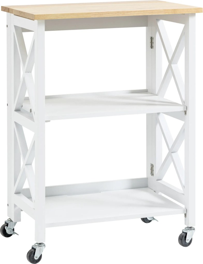 HOMCOM Carrinho de Cozinha Dobrável Carrinho de Serviço com Rodas e Prateleiras de 2 Níveis 60x40x84cm Branco | Aosom Portugal