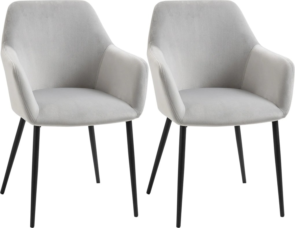 HOMCOM Conjunto 2 Cadeiras de Sala Nórdicas com Encosto e Braços Curvos e Assento Estofado, 54x57x80 cm, Cinza | Aosom Portugal