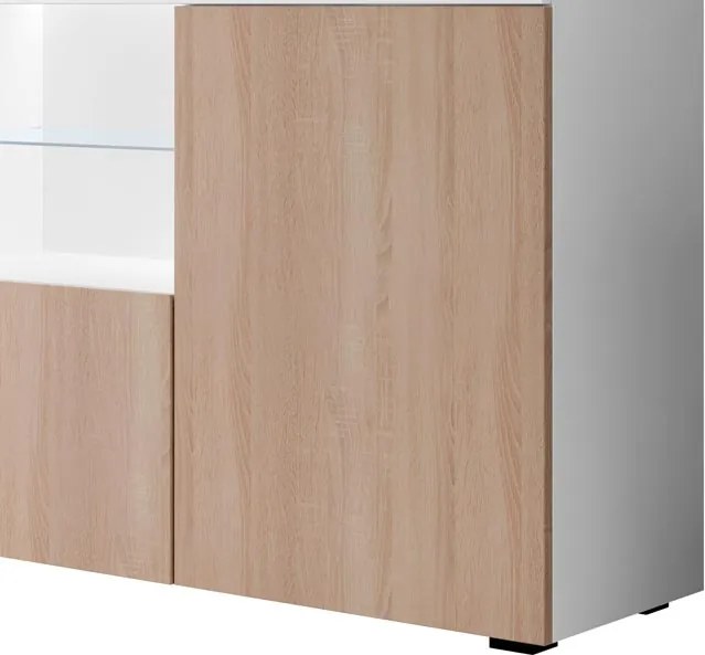 Aparador LUND com Luz LED - 150x83x40 cm - Branco e Carvalho Mate - De