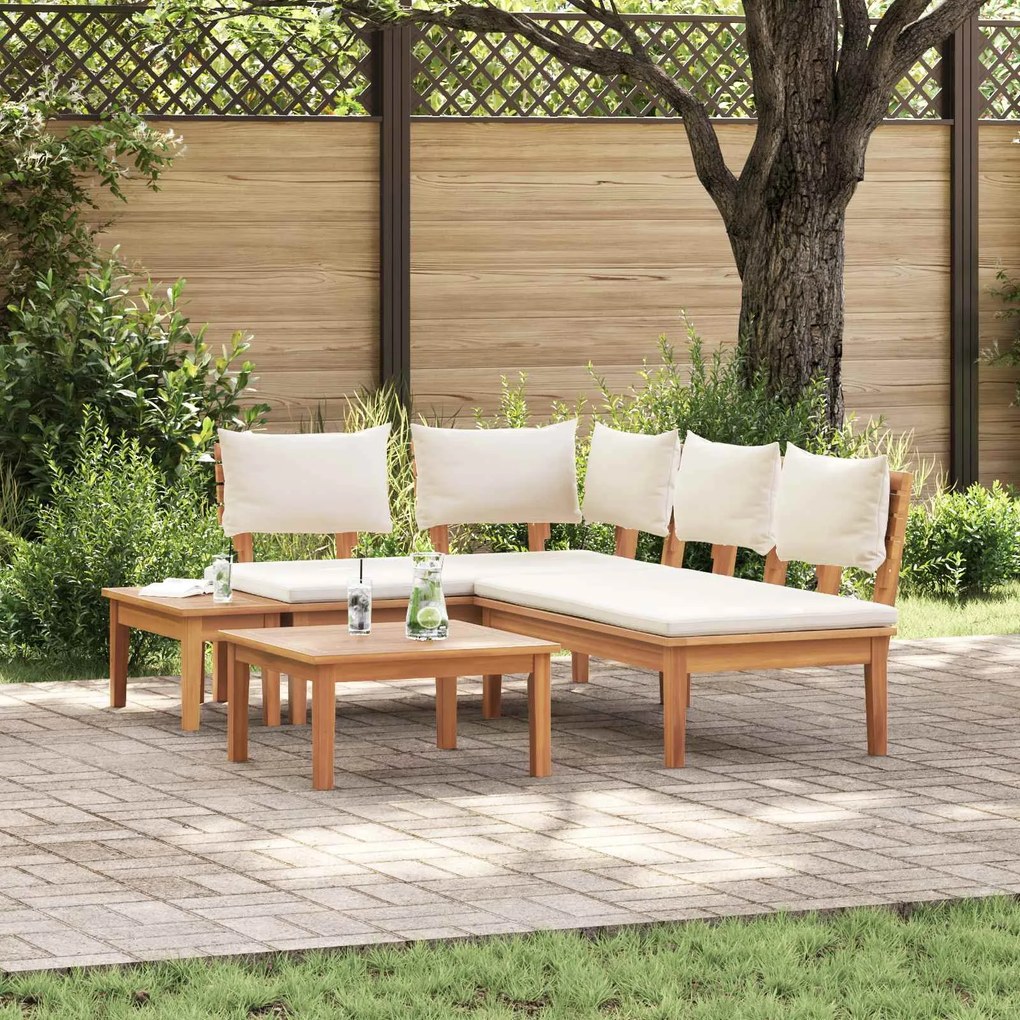 vidaXL Conjunto de Sofá de Jardim 4 pcs Marrom e Creme