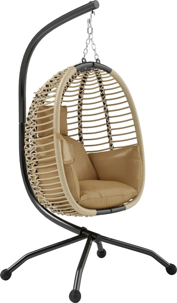 Outsunny Cadeira Suspensa com Suporte Cesto Dobrável Almofada e Apoio de Cabeça para Interior e Exterior Capacidade 120 kg Bege | Aosom Portugal