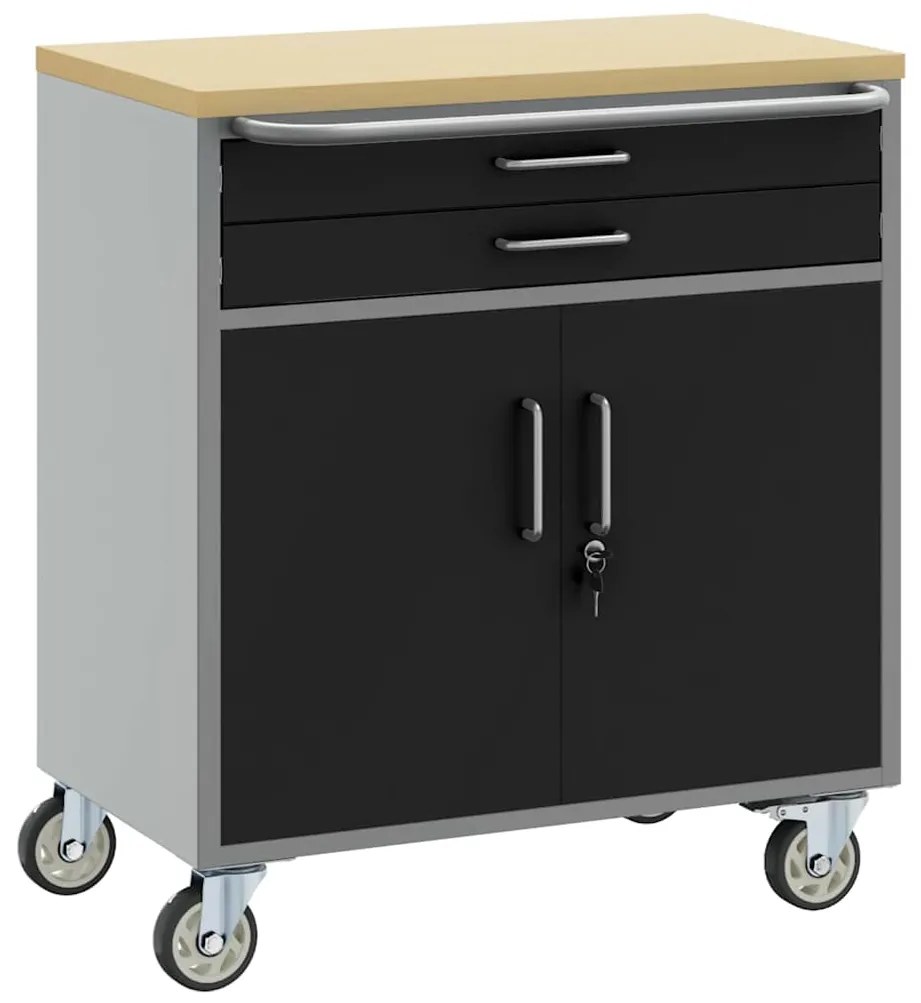 Gabinete de Ferramentas com Rodas e Portas Trancáveis Preto 75x45x85 c