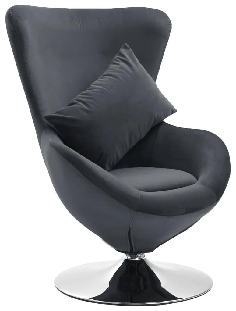 326212 vidaXL Cadeira giratória forma de ovo c/ almofadão veludo cinza-escuro