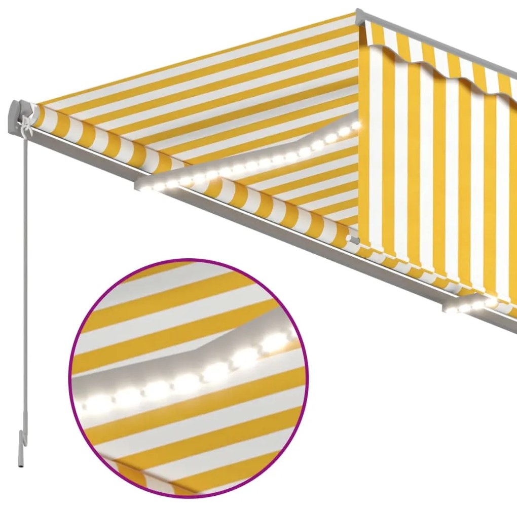 Toldo automático c/ estore/LED/sensor vento 4x3m amarelo/branco