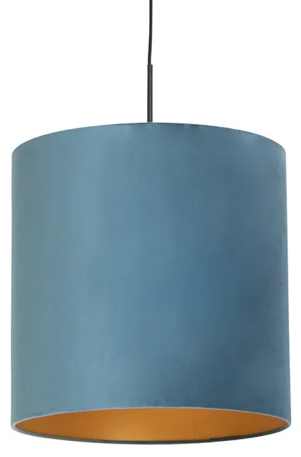 Candeeiro de suspensão com abajur em veludo azul com dourado 40 cm - Combi Clássico / Antigo