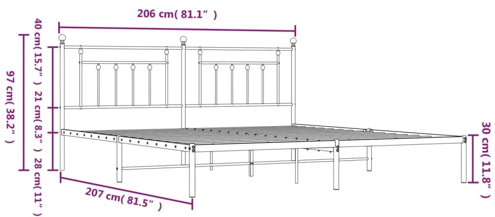 Estrutura de cama com cabeceira 200x200 cm metal branco