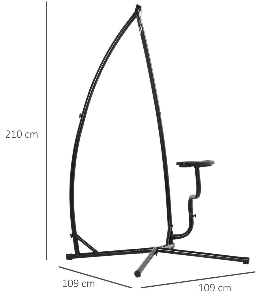 Suporte para cadeira suspensa Suporte giratório de 190 cm com mesa lateral carga máx.120kg Estrutura metálica para jardim de pátio Preto