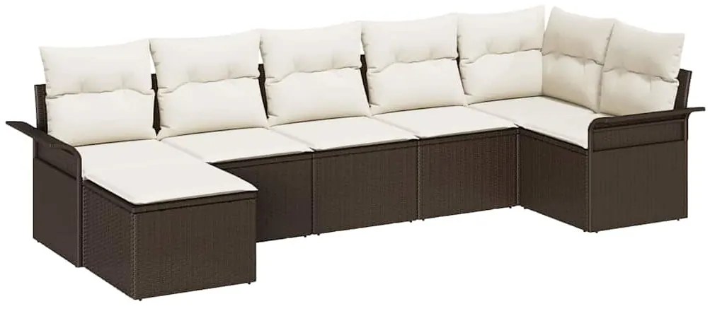Conjunto de Sofá de Jardim de 7 Peças com Almofadas Castanho em Rattan