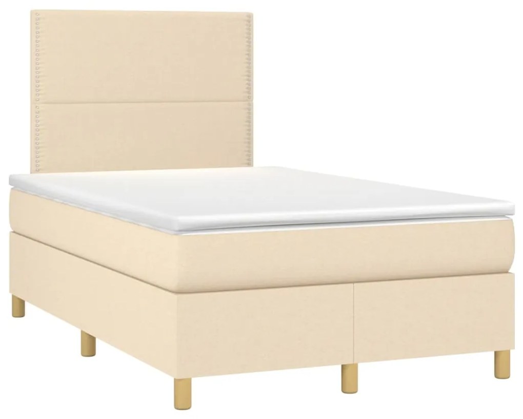 Cama box spring c/ colchão e LED 120x200 cm tecido cor creme