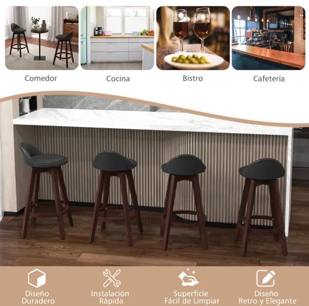 Conjunto de 2 bancos de bar giratórios, cadeira de bar de alta altura com encosto baixo, pernas de madeira para cozinha, pub, café, 42 x 45 x 87 cm, P