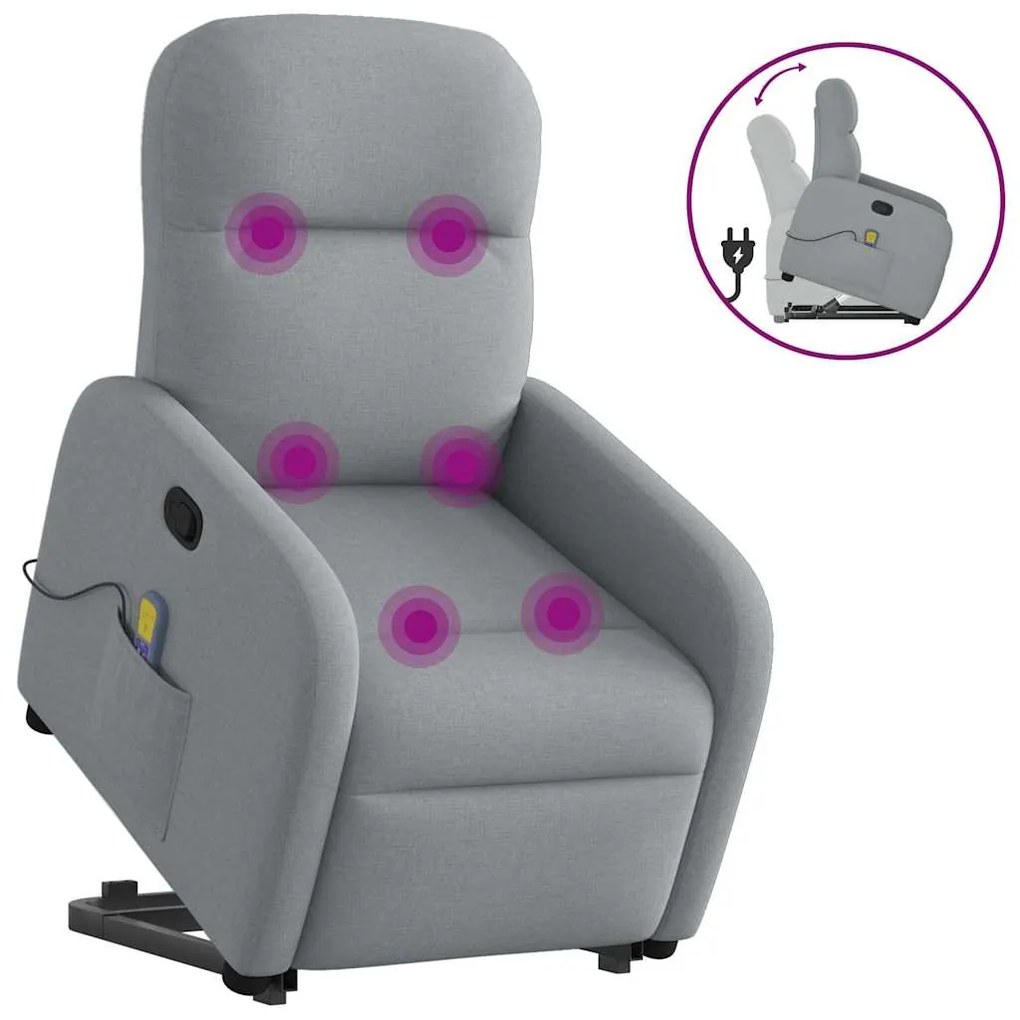 Poltrona reclinável massagens tecido cinzento-claro