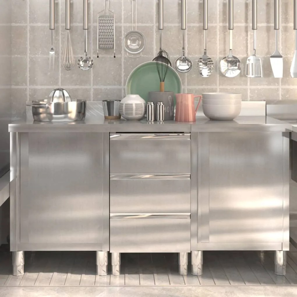 vidaXL Armários de cozinha comerciais 3 pcs aço inoxidável