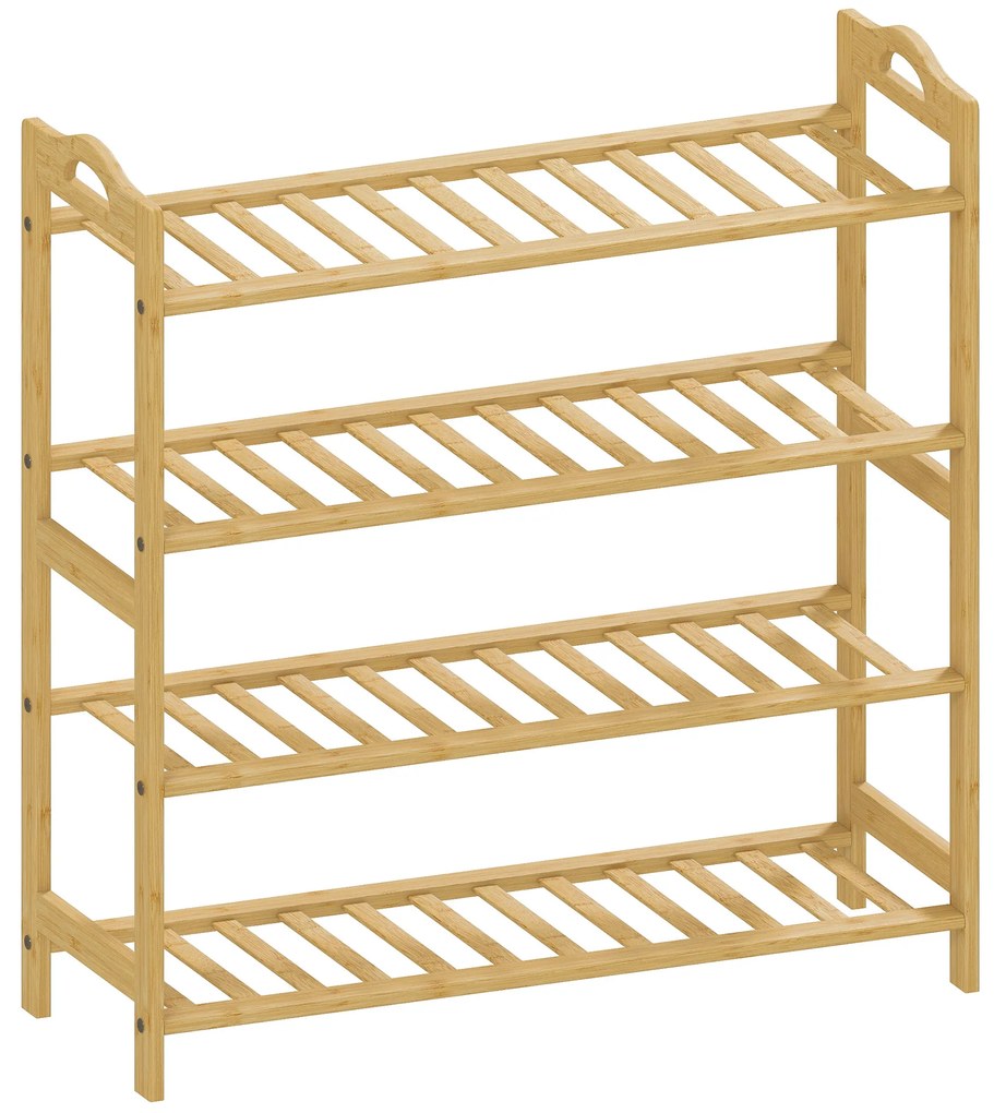 HOMCOM Sapateira de 4 Níveis Estante para Sapatos em Bambu para 12 Pares de Sapatos 67,5x24,7x72 cm Madeira | Aosom Portugal