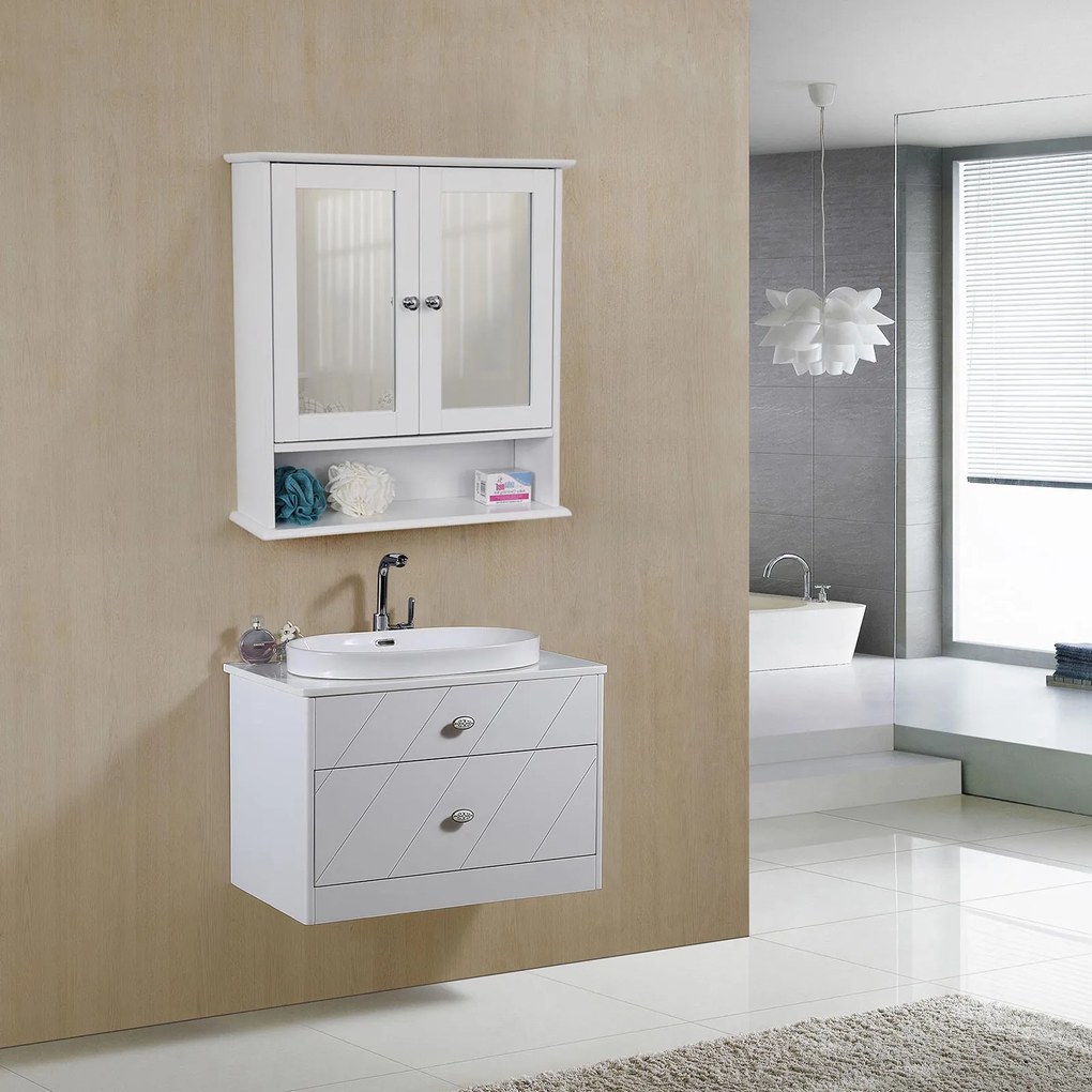Armário de espelho com porta dupla 56 x 58 x 13 cm branco