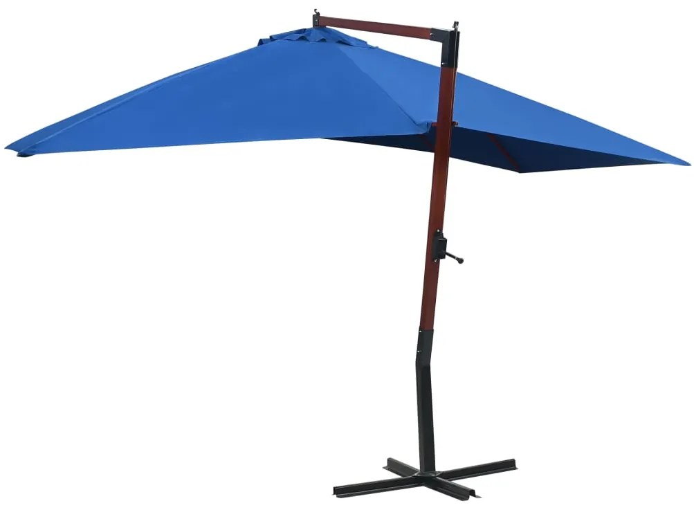 Guarda-sol suspenso com mastro de madeira 400x300 cm azul