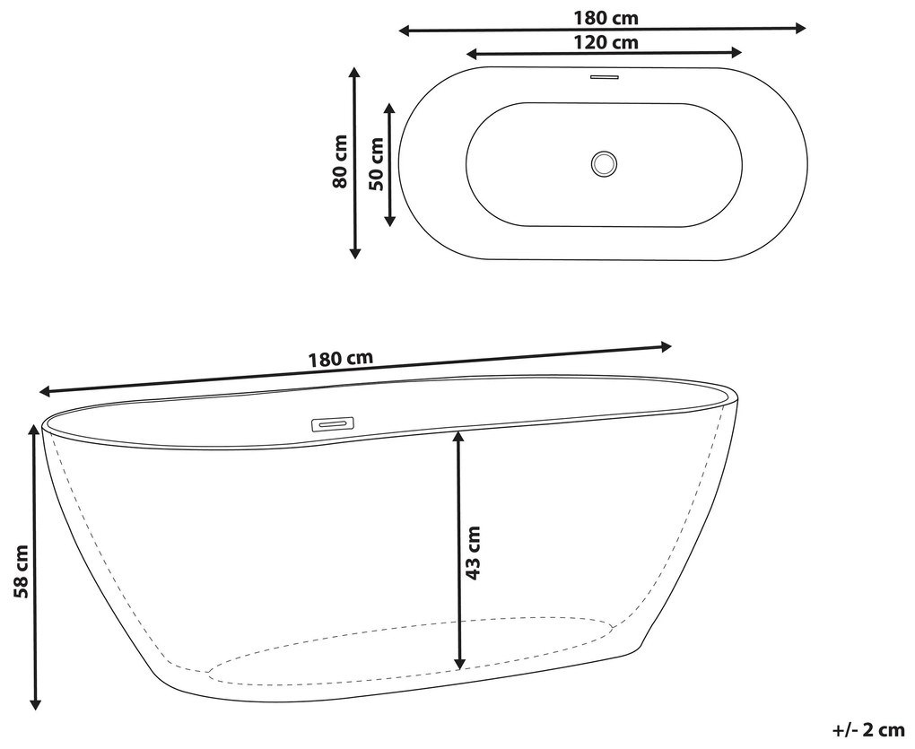 Banheira autónoma em acrílico branco 180 x 80 cm CARRERA Beliani