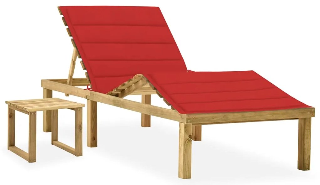 Espreguiçadeira de jardim com mesa e almofadão pinho impregnado