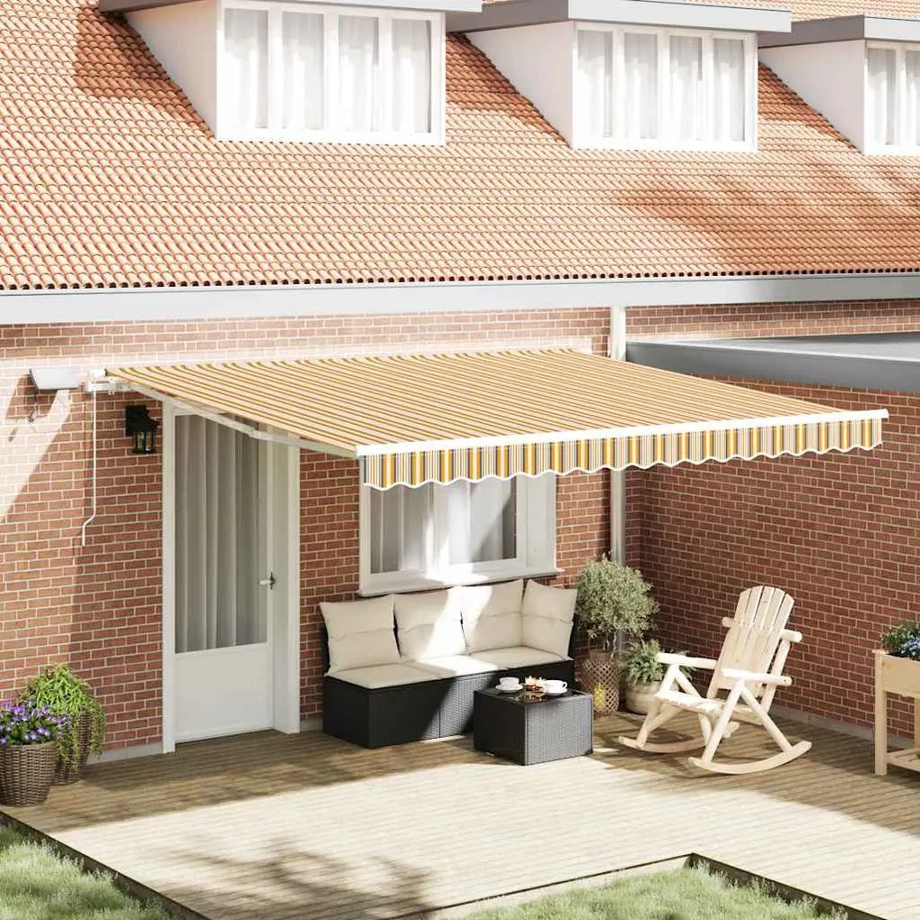 vidaXL Toldo Retrátil Manual with Manual Amarelo / cinza / branco 400 × 350 cm