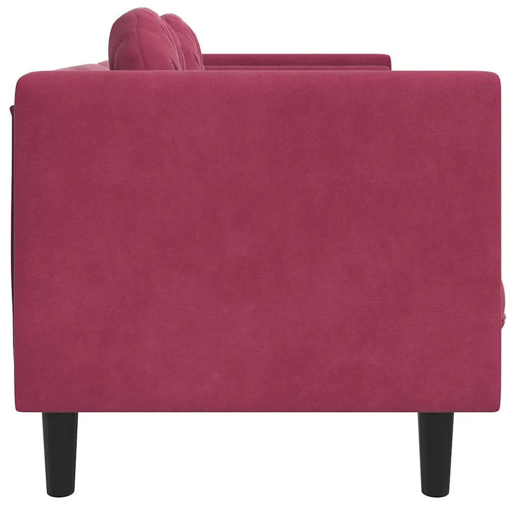 Sofá com almofadões 3 lugares veludo vermelho tinto