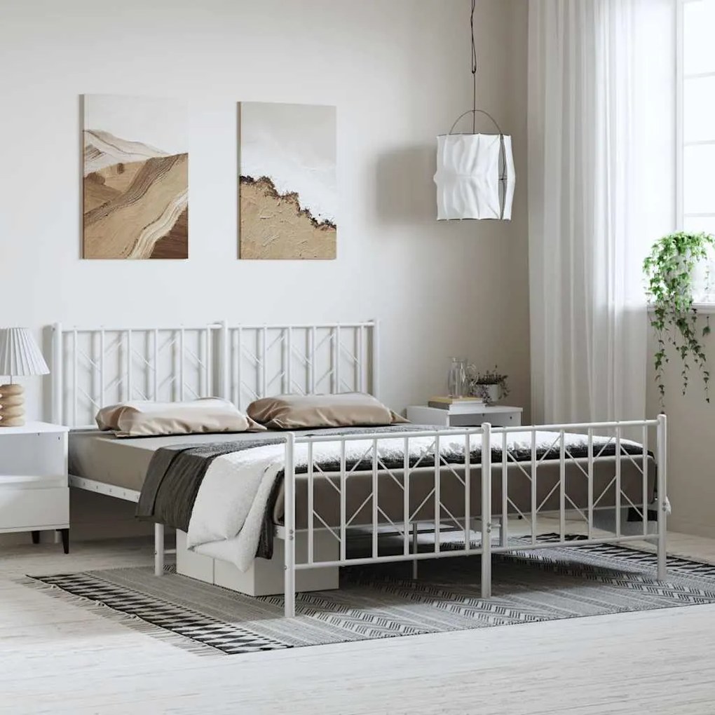 Estrutura de cama com cabeceira e pés 150x200 cm metal branco