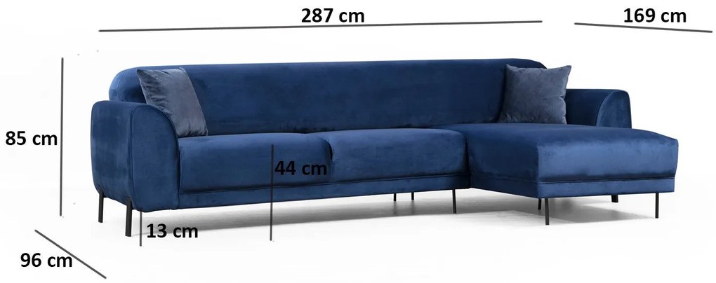 **** Sofá-Cama de Canto Image Corner – Azul Marinho – 287 x 169 cm

**
