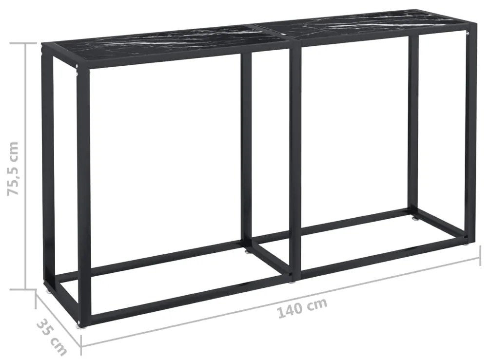 Mesa consola mármore preto 140x35x75,5 cm vidro temperado