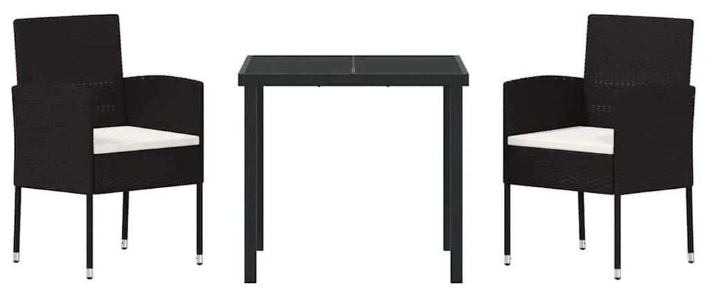 Conjunto de Jantar de Jardim de 3 Peças com Almofadas - Preto Polyratt