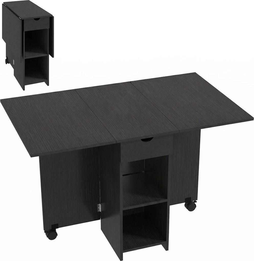 HOMCOM Mesa de Jantar Dobrável, Mesa de Cozinha Extensível para 2 a 4 Pessoas, 2 Abas, 120 x 72 x 75 cm, Preto | Aosom Portugal