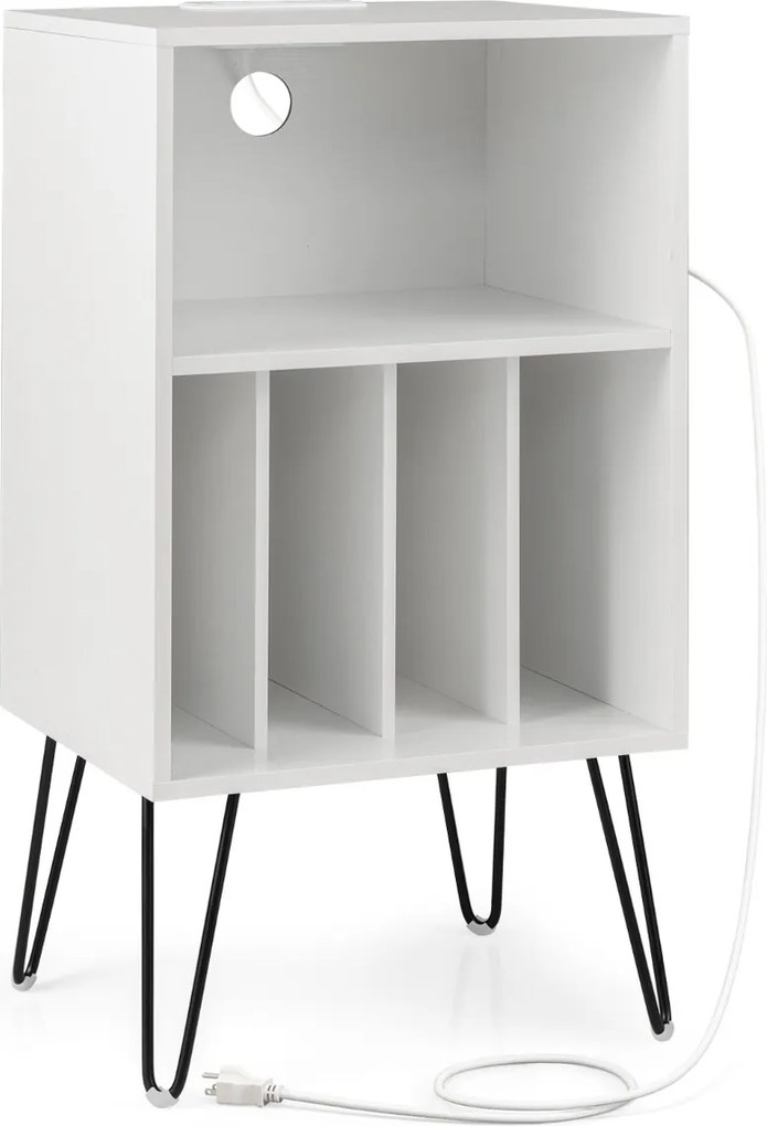 Suporte para discos vinil de 3 níveis com estação de carregamento Estante 4 divisórias 48 x 40 x 88 cm Branco