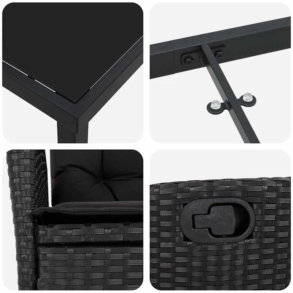 Conjunto de Jantar de Jardim com 5 Peças e Almofadas - Preto Rattan Si