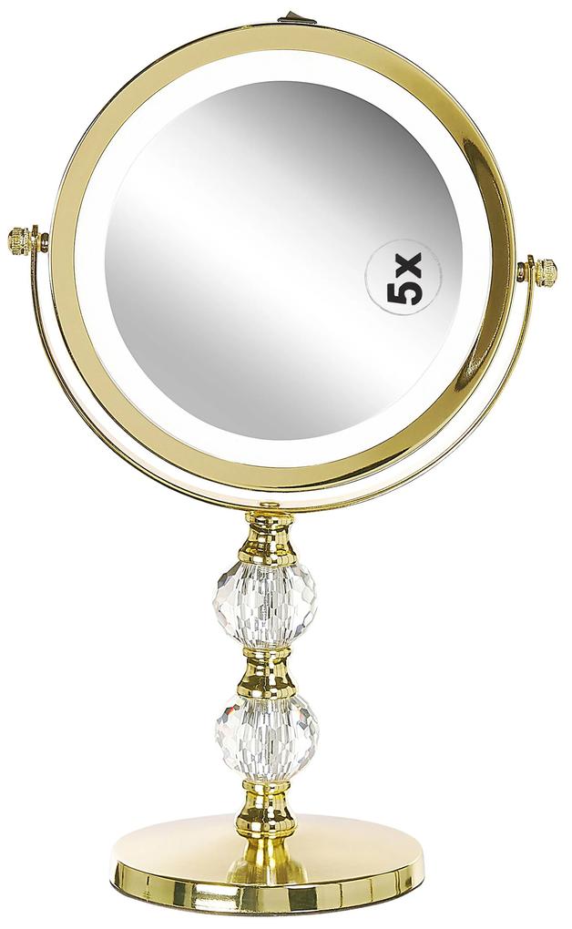 Espelho de maquilhagem dourado com LED ø 18 cm CLAIRA Beliani