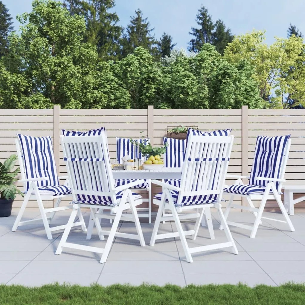 vidaXL Almofadões cadeiras altas jardim 6pcs tecido riscas azul/branco