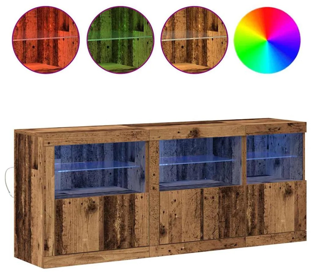 Buffet com Luzes LED Madeira Velha 162x37x67 cm Madeira de Engenharia