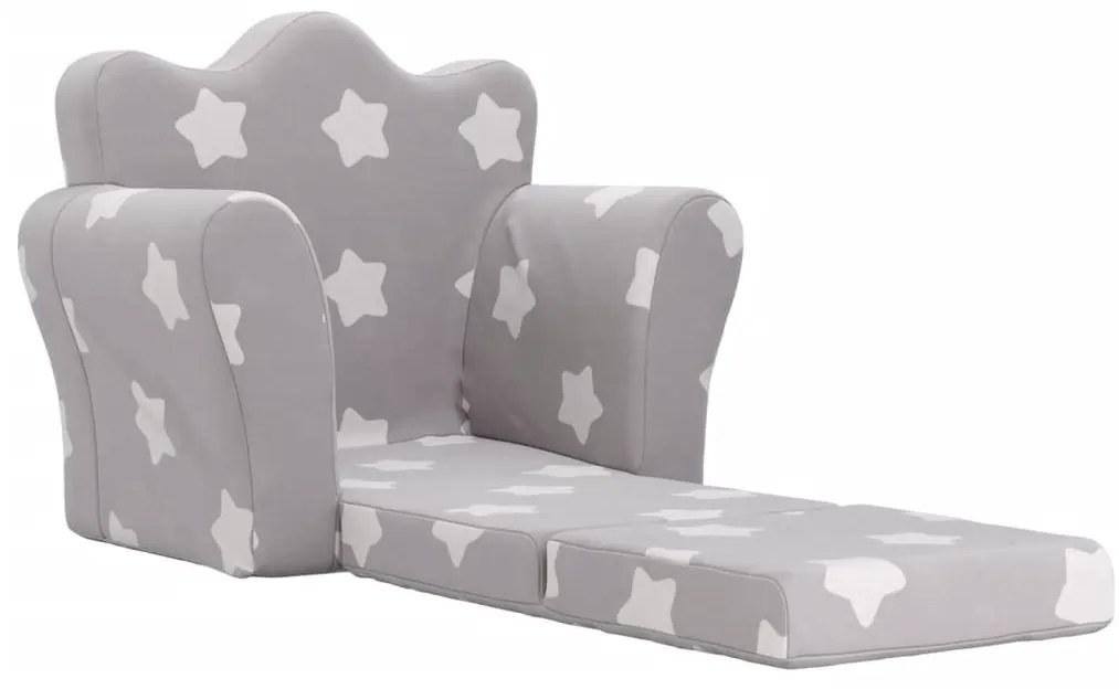 Sofá-cama infantil c/ estrelas pelúcia cinzento-claro