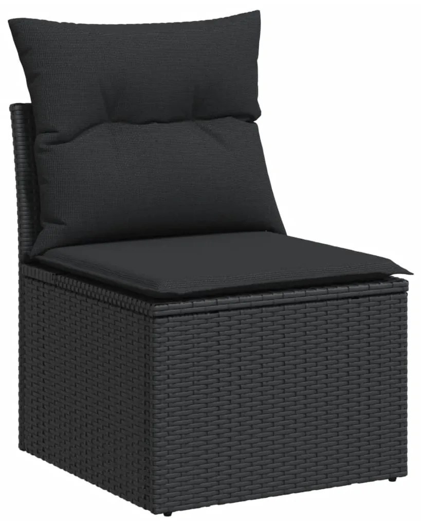 9 pcs conjunto de sofás p/ jardim c/ almofadões vime PE preto