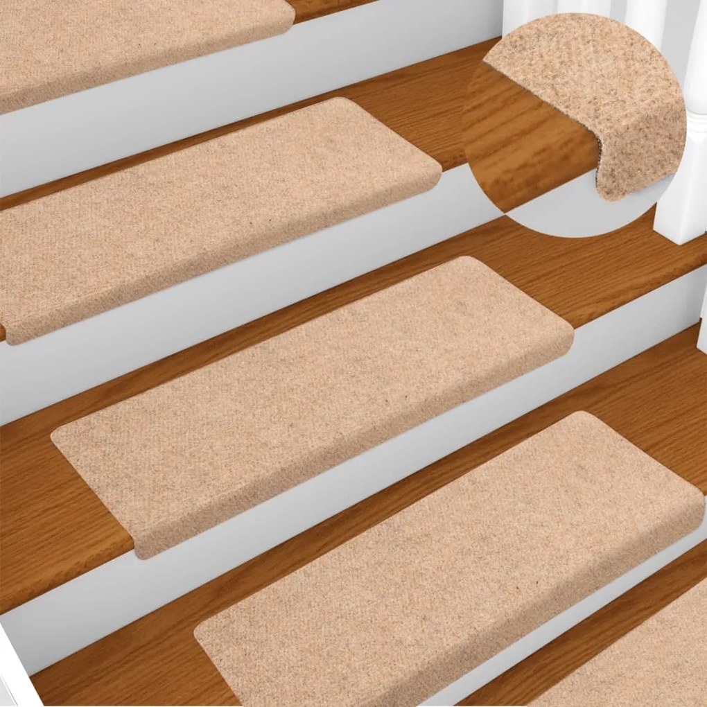 134561 vidaXL Tapetes de escada 15 pcs 65x21x4 cm tecido agulhado castanho