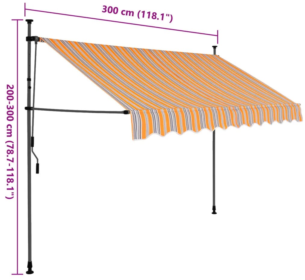 Toldo retrátil manual com LED 300 cm amarelo e azul