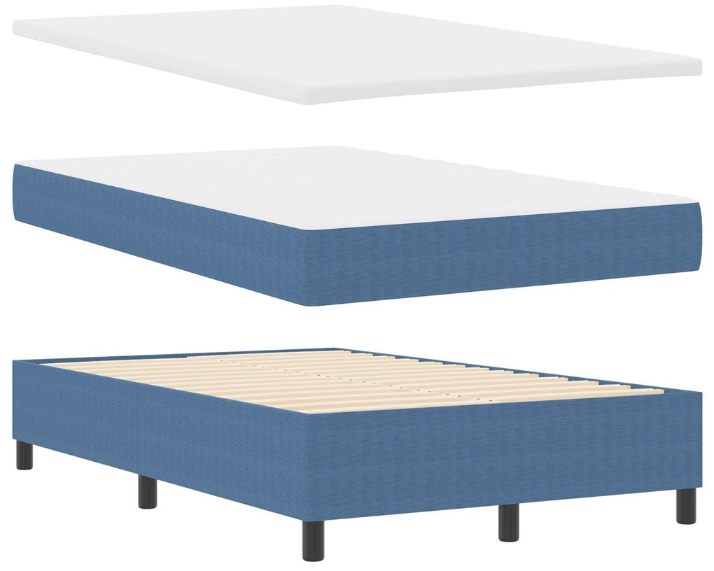 Cama Box Spring com Colchão Azul 120x200 cm Tecido de Corduroy
