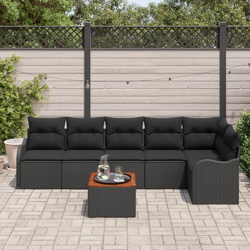 Conjunto de Sofá Jardim Modular de 7 Peças com Almofadas Preto Polirat