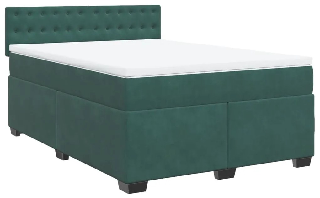 Cama com molas/colchão 160x200 cm veludo verde-escuro