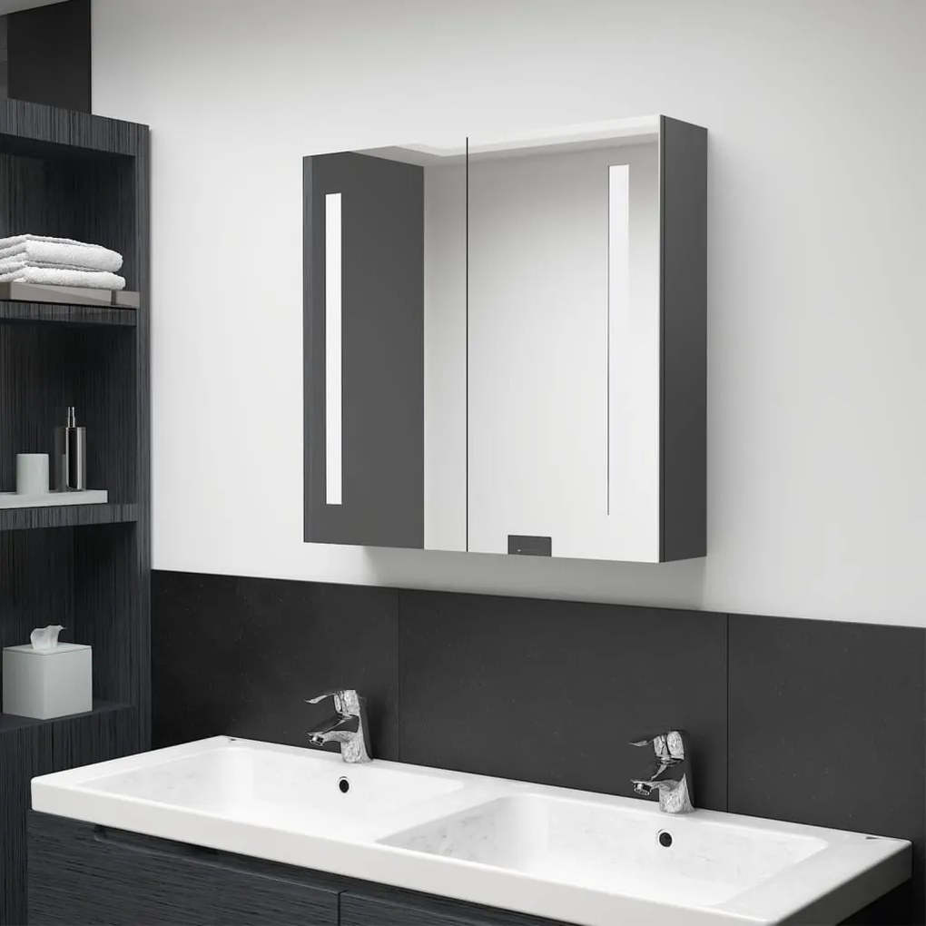 326520 vidaXL Armário espelhado p/ casa de banho LED 62x14x60 cm cinzento