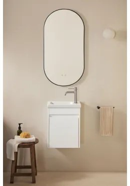 Conjunto De Móvel De Casa De Banho Suspenso Em Madeira Com Lavatório Integrado Narek Branco & Ovale Led E Antifog Preto 50x100 Cm Asteiro - Sklum