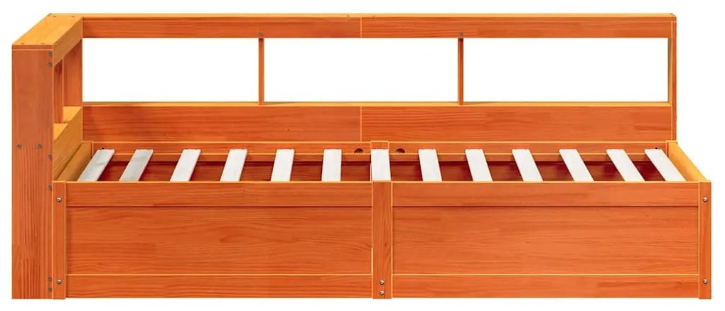 Cama com estante sem colchão 75x190cm pinho maciço castanho-mel